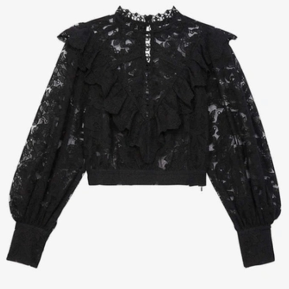 The Kooples Black Lace High Neck Crop Dress Top sz M (FR 2) $285 NWOT - Picture 3 of 6